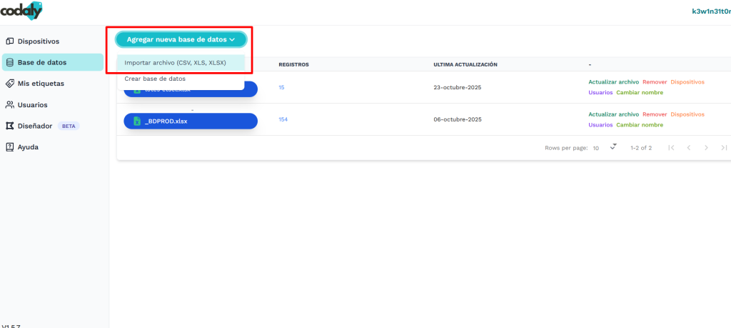 Agregar nueva base de datos