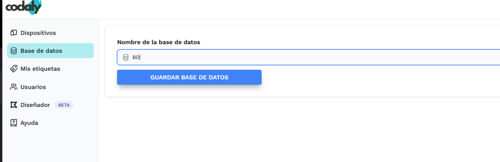 nombre a base de de datos creada