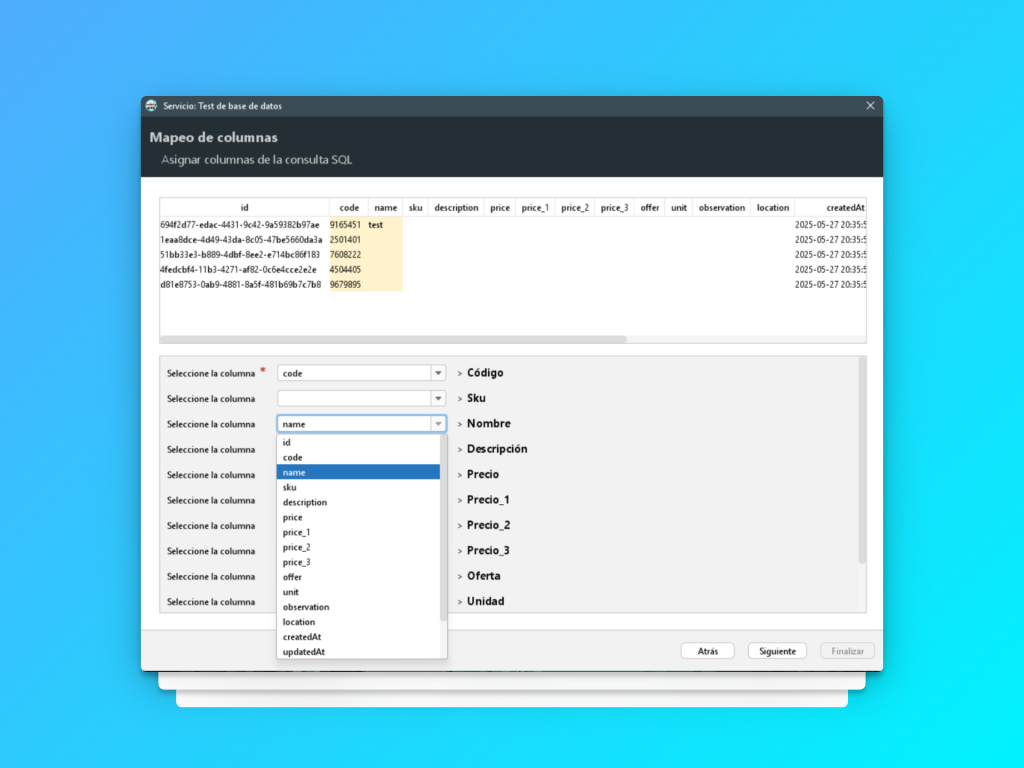 Vincular campos de base de datos con Codaly Web