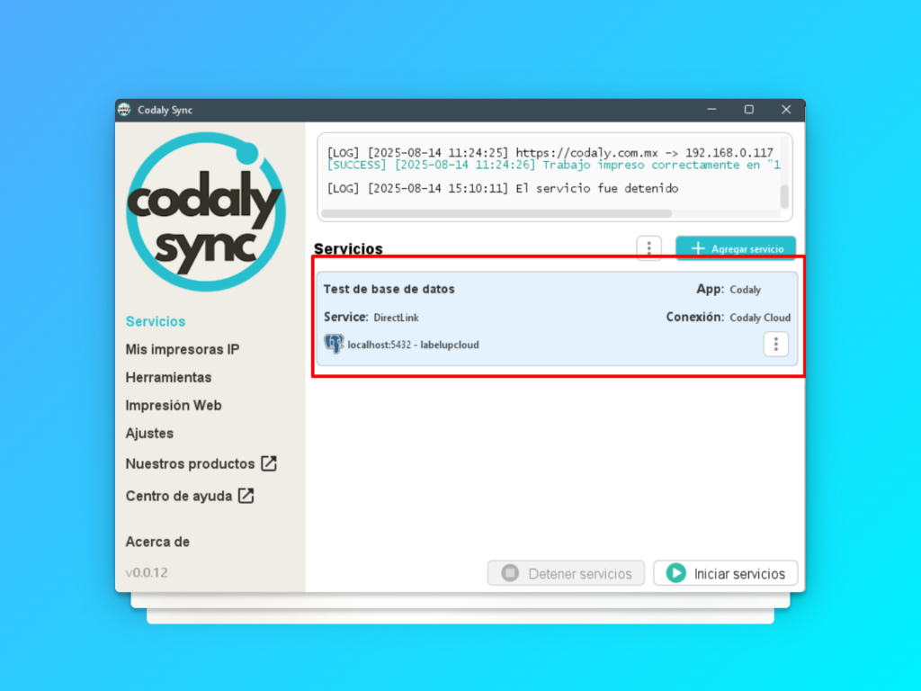 Iniciar servicio sincronizado en Codaly Sync