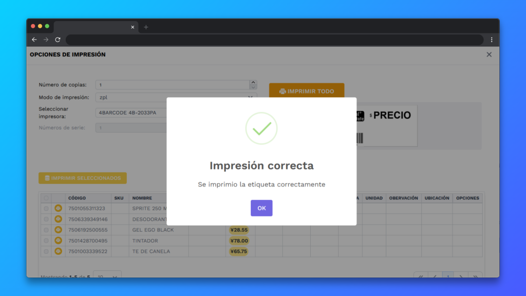 Impresión correcta