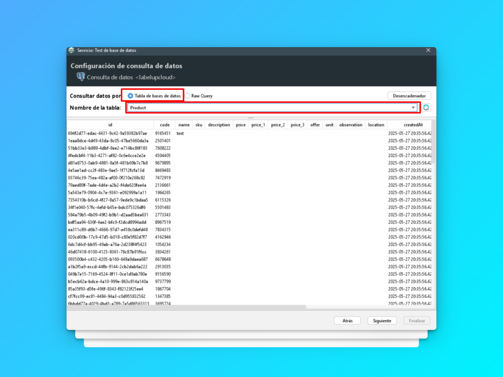 Ejemplo de SQL en Codaly Sync