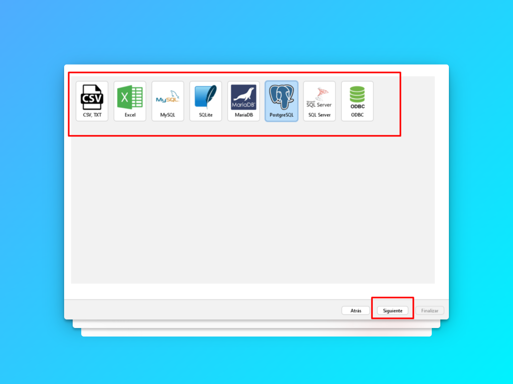 Seleccionar tipo de base de datos