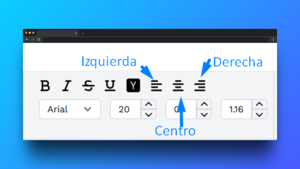 Edición de caja de texto cuatro alineación