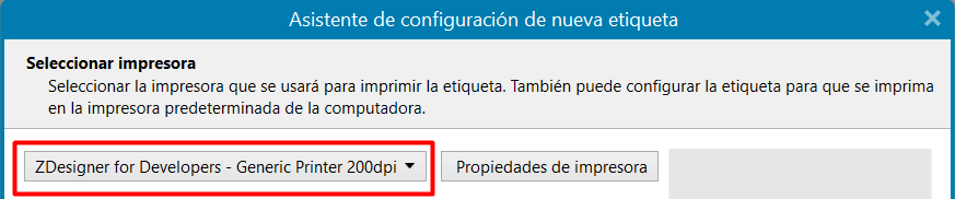 ZebraDesigner: Seleccionar impresora
