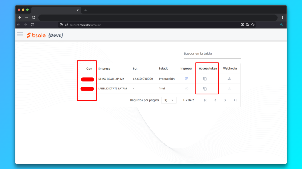 Configuración de API token BSale con Codaly 